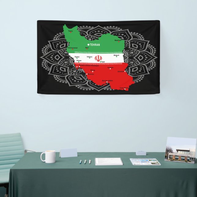 Banderoles Iran Map with Flag and Emblem (Salon professionnel)