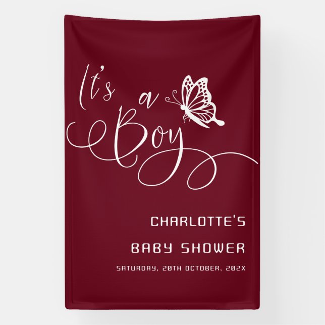 Banderoles It's A Boy Modern Minimal Butterfly Baby Shower (Verticale)