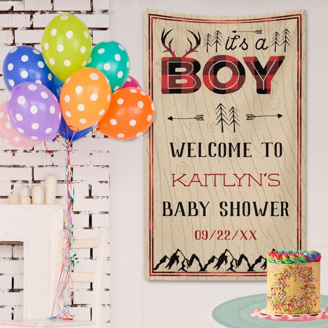 Banderoles It's A Boy! Rustic Plaid Lumberjack Baby Shower (Créateur téléchargé)