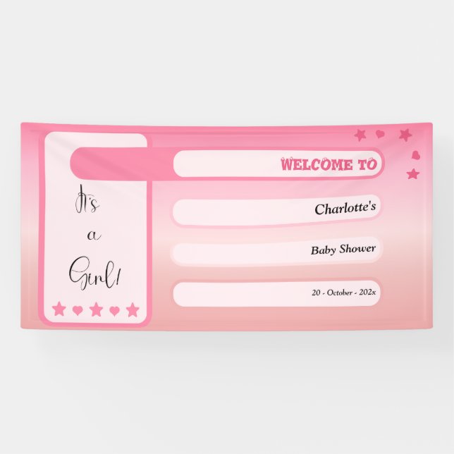 Banderoles It's A Girl! Pink Gradient Cute Baby Shower (Horizontal)