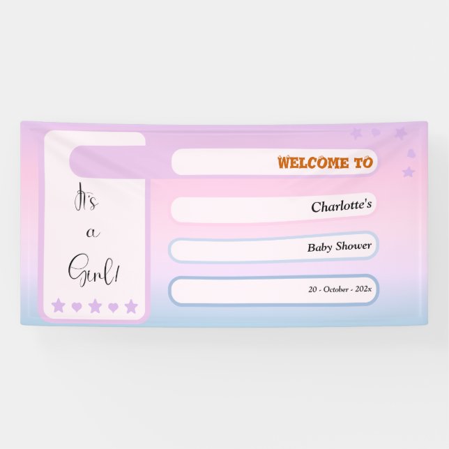 Banderoles It's A Girl! Purple Gradient Cute Baby Shower (Horizontal)