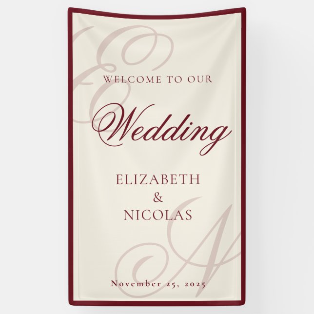 Banderoles Ivory Monogram Calligraphy Wedding Welcome (Vertical)
