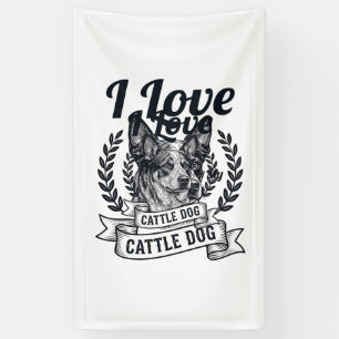 Banderoles J'aime mon chien de troupeau design de gravure vin