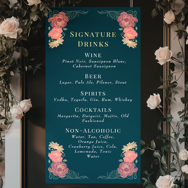 Banderoles Jardin enchanté Mariage Floral Boissons Bar Menu (Créateur téléchargé)