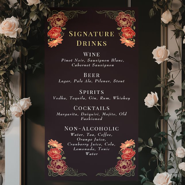 Banderoles Jardin enchanté Mariage Floral Boissons Bar Menu (Créateur téléchargé)