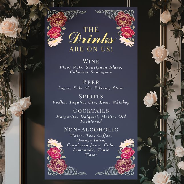 Banderoles Jardin enchanté Mariage Floral Boissons Bar Menu (Créateur téléchargé)