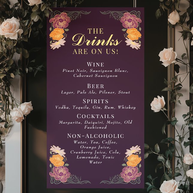 Banderoles Jardin enchanté Mariage Floral Boissons Bar Menu (Créateur téléchargé)