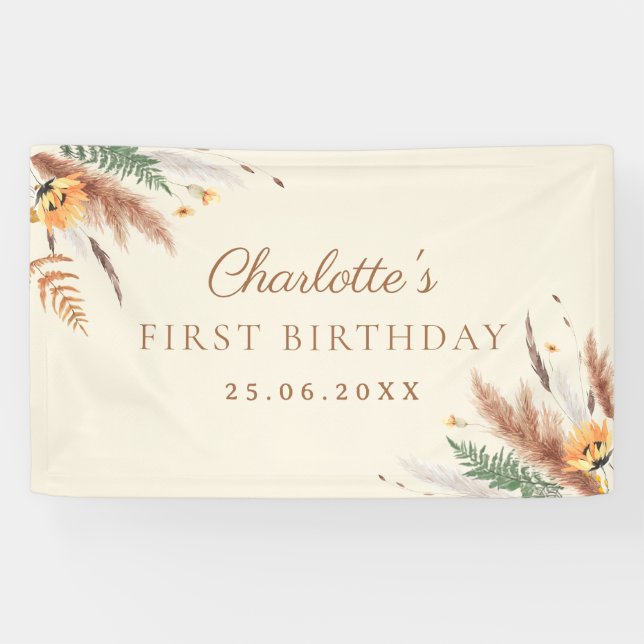 Banderoles Jardin Fleur sauvage Floral 1er anniversaire (Horizontal)