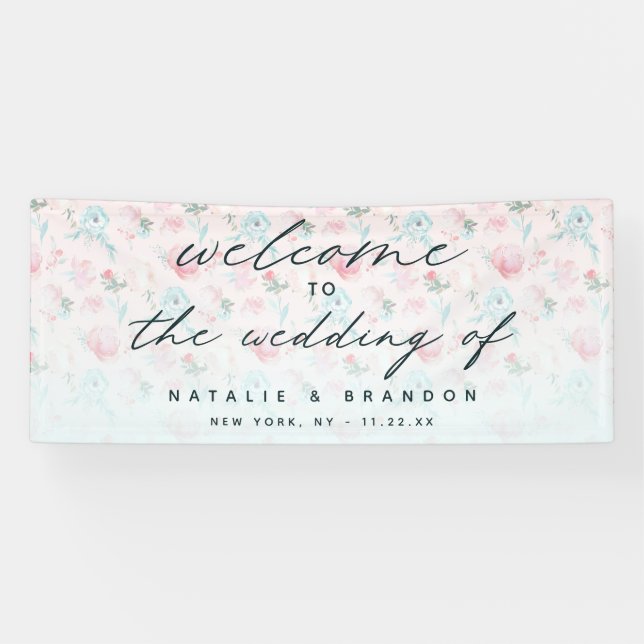 Banderoles Jardin Floral Peony Motif Bienvenue Mariage (Horizontal)