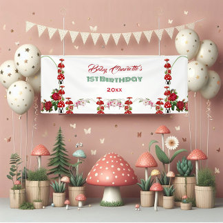 Banderoles Jardin Toadstool Rustique Roses Baby's 1er anniver