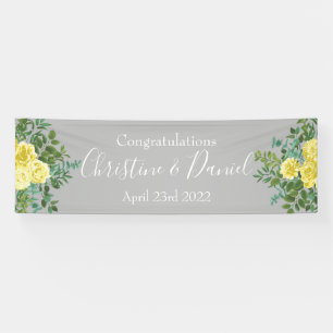 Banderoles Jaune clair et gris pivoine et Rose Mariage floral