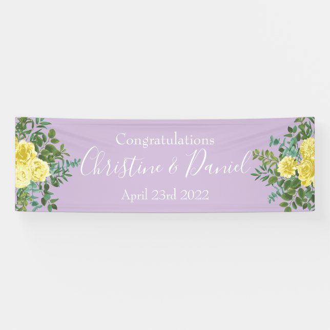 Banderoles Jaune clair et Lilac Violet Rose Mariage Floral (Horizontal)