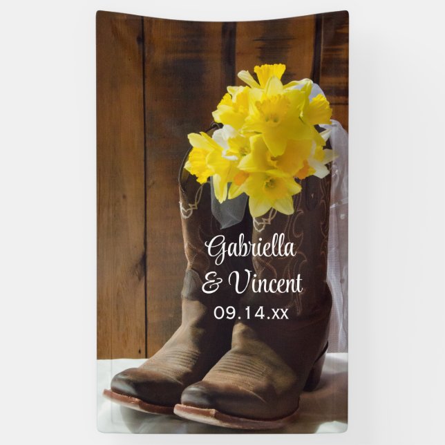 Banderoles Jaune Daffodique et Bottes de Cowboy Mariage de l' (Vertical)