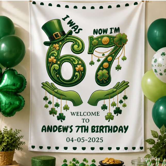 Banderoles J'avais 6 ans maintenant j'ai 7 ans Saint-Patrick  (I Was 6 Now I’m 7 St. Patrick’s Day Boy Birthday Banner)