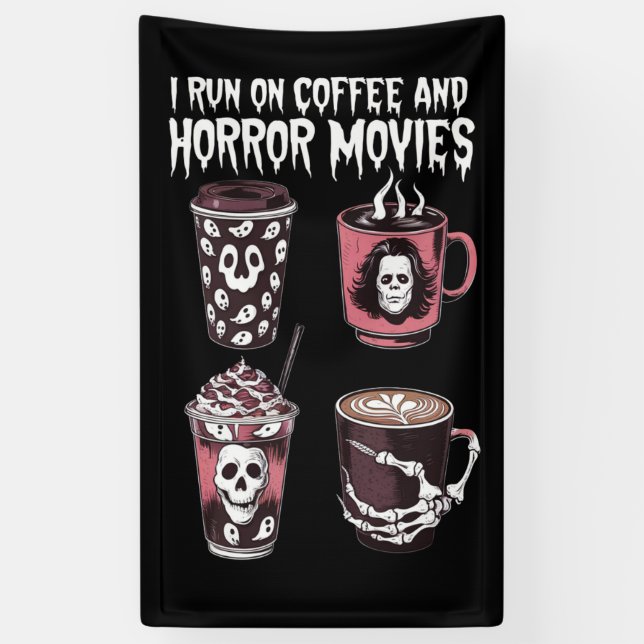 Banderoles Je cours sur café et films d'horreur Halloween eff (Vertical)