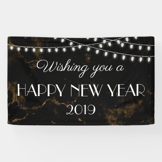 Banderoles Je Vous Souhaite Une Bonne Année Lumière Marbre Or (Horizontal)