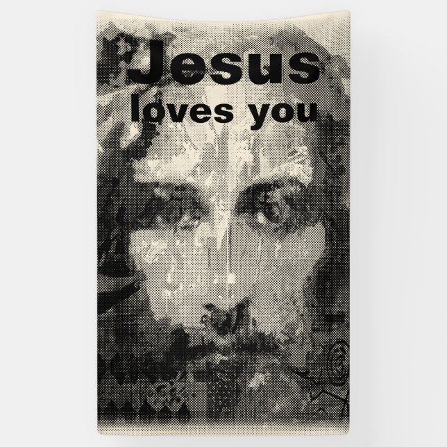 Banderoles Jesus Christ Collage demi-ton noir + vos idées (Vertical)