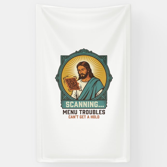 Banderoles Jésus Code QR flou ne scannera pas Menu Humour Tec (Vertical)