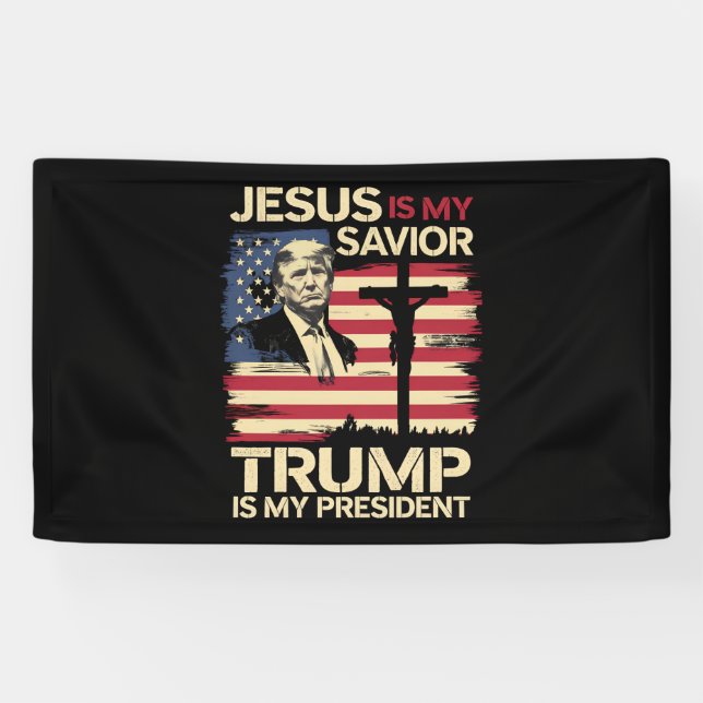 Banderoles Jésus Est Mon Sauveur Trump Est Mon Président État (Horizontal)
