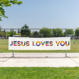 Banderoles Jesus Loves You Colorful Decorative Text art