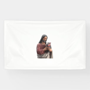 Banderoles Jésus tenant Moo Deng l'hippopotame pygmée Art cla