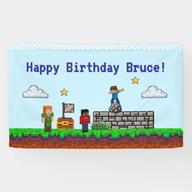 Banderoles Jeu activé ! Jeu d'anniversaire Pixel Block (Horizontal)