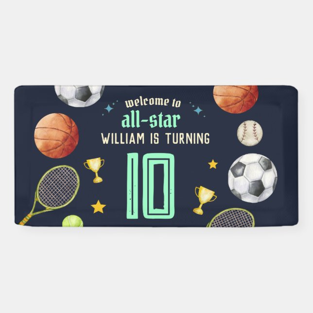 Banderoles jeu bleu enfants garçons Sports 10e anniversaire (Horizontal)