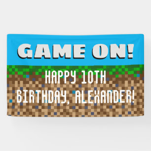 Banderoles Jeu Sur Pixeleleled Bloc D'Herbe Jeu Anniversaire