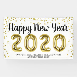Banderoles JEUX NEW YEAR Gold Confetti Brush Script Blanc