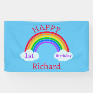 Banderoles Joli 1er Anniversaire Arc-en-ciel nuages Bleu
