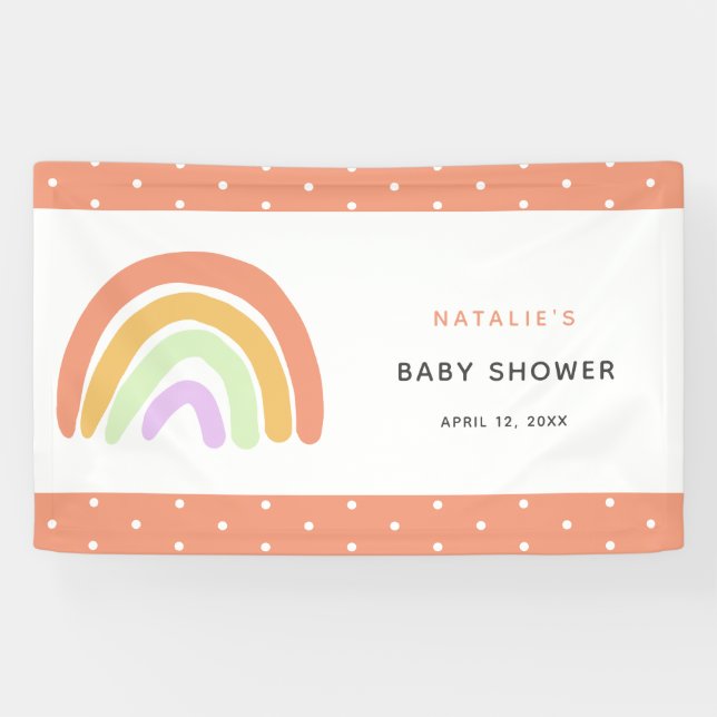 Banderoles Joli Baby shower arc-en-ciel Élégante Pêche simple (Horizontal)