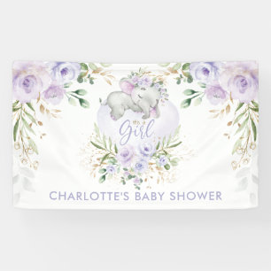 Banderoles Joli Baby shower d'éléphant Floral Lilac en or vio