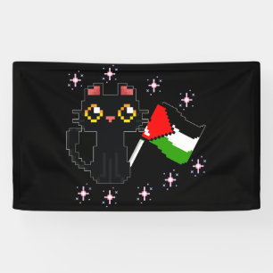 Banderoles joli chat noir tenant le drapeau de la Palestine