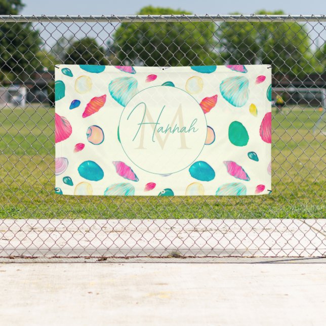 Banderoles Joli coquillages colorés Motif beige (En situation)