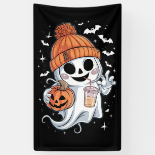 Banderoles Joli Fantôme Buvant du Café Halloween Café Glacé