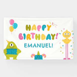 Banderoles Joli monstre coloré joyeux anniversaire