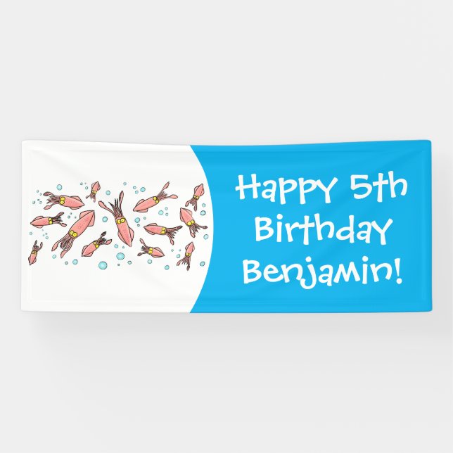 Banderoles Joli motif caricature de calmar rose (Horizontal)