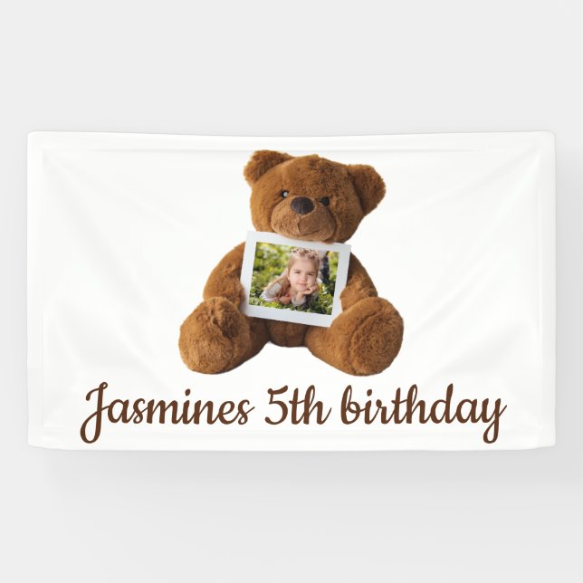Banderoles Joli ours en peluche moderne photo anniversaire (Horizontal)