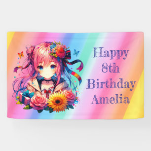 Banderoles Joli Rainbow Anime Girl Personnalisé Anniversaire