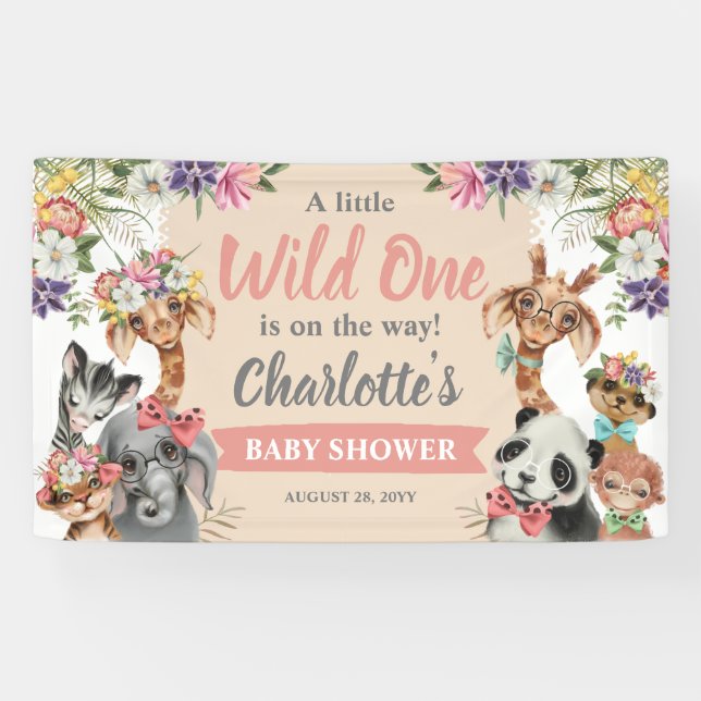 Banderoles Joli Safari Animaux Wild One Girl Baby shower (Horizontal)