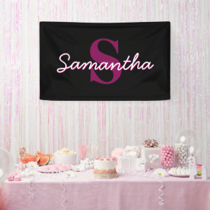 Banderoles Joli script monogramme personnalisable rose et noi