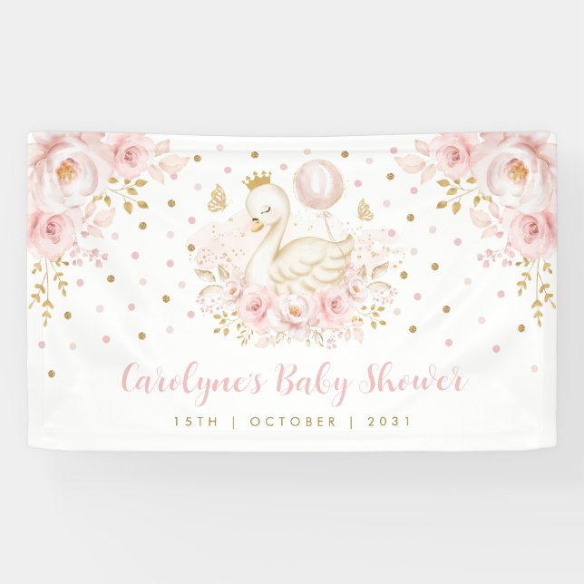 Banderoles Joli Swan Princess Baby shower en or rose (Horizontal)