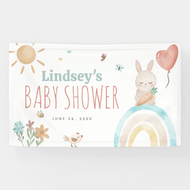 Banderoles Jolie aquarelle Bunny Sexe Baby shower neutre (Horizontal)