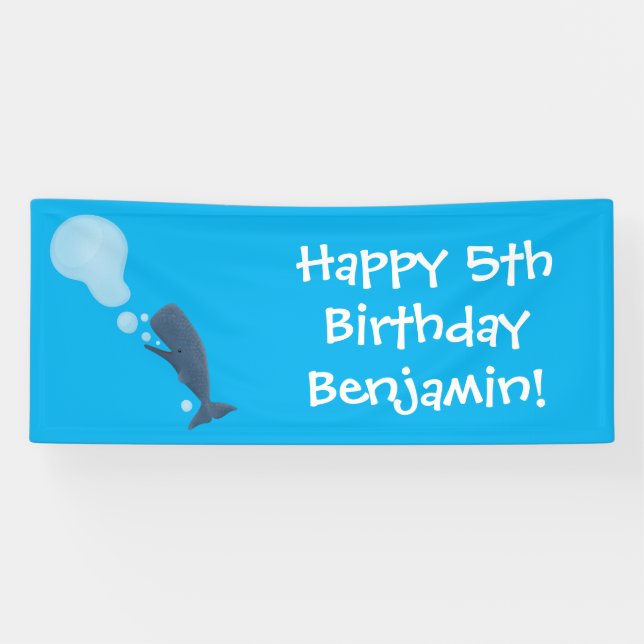 Banderoles Jolie baleine à sperme soufflant bulles dessin (Horizontal)