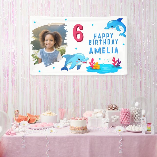Banderoles Jolie dauphin animaux marins photo fête d'annivers (Fête)