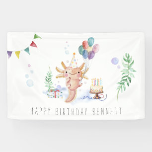 Banderoles Jolie fête d'anniversaire axolotl aquarelle Bienve