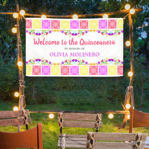 Banderoles Jolie Fête Mexicaine Florale Quinceanera Bienvenue