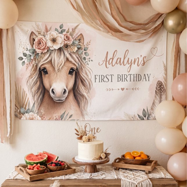 Banderoles Jolie Fille Boho Cheval Premier Anniversaire (Créateur téléchargé)