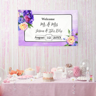 Banderoles Jolie Fleurs violettes Mariage Floral Personnalisé