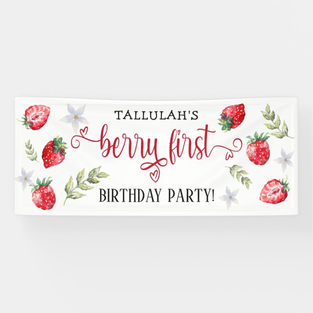 Banderoles Jolie fraise 'Berry First' 1er anniversaire (Horizontal)